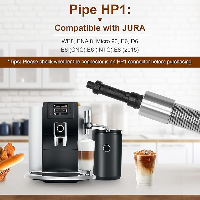 Stainless Steel Milk Pipe Casing with HP1 Adapter, Compatible with Jura Coffee Machine Models:WE8, ENA 8, Micro 90, E6, D6,E6 (CNC),E6 (INTC),E8 (2015)