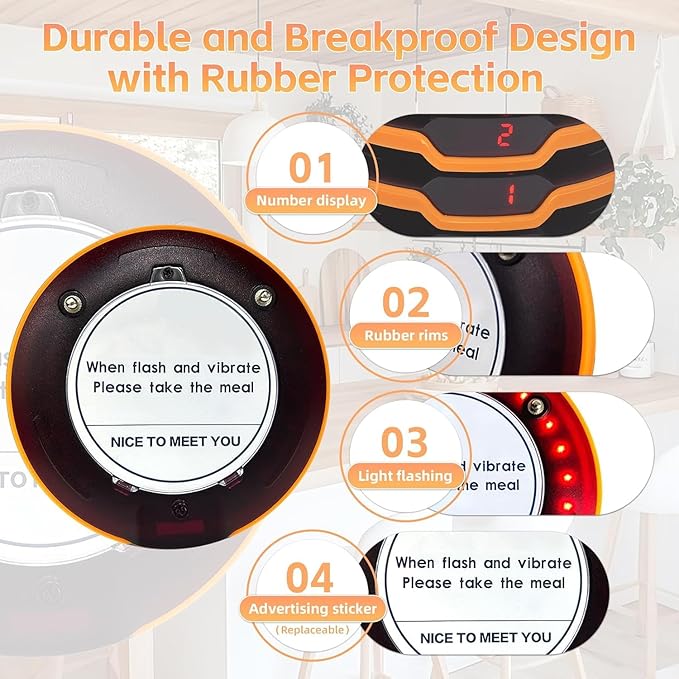 Restaurant Pager System 20 Coaster Pagers and Beepers, Restaurant Beepers Buzzers System with Vibration Flashing Buzzer Queue Wireless Calling System for Food Truck Church Nursery Coffee Shop Bar