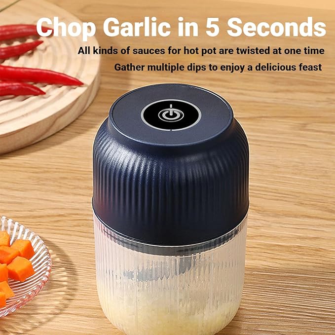 2026 New Electric Garlic Chopper, Mini Portable Veggie Chopper, Small Cordless Garlic Choppers Mincer, USB Rechargeable, 350ML Electric Mini Veggie Cutter for Onion, Garlic, Chili, Ginger (Blue*2)
