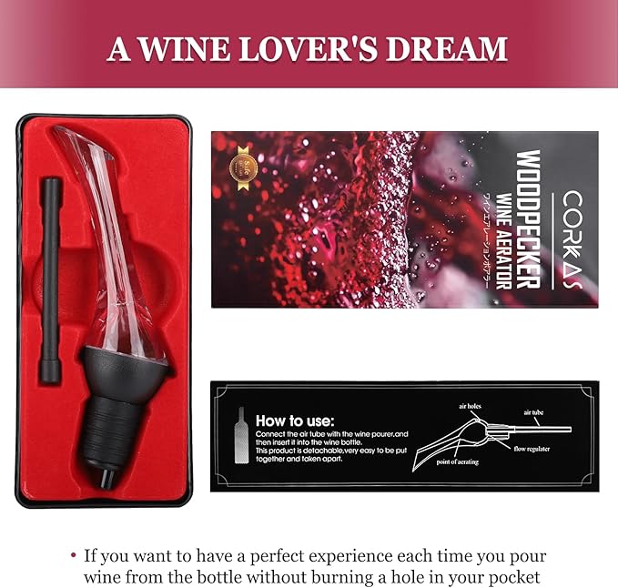 CORKAS Quality Wine Aerator Pourer & Wine Opener with Premium Rosewood Handle,Gifts for Thanksgiving Day,Christmas Gift