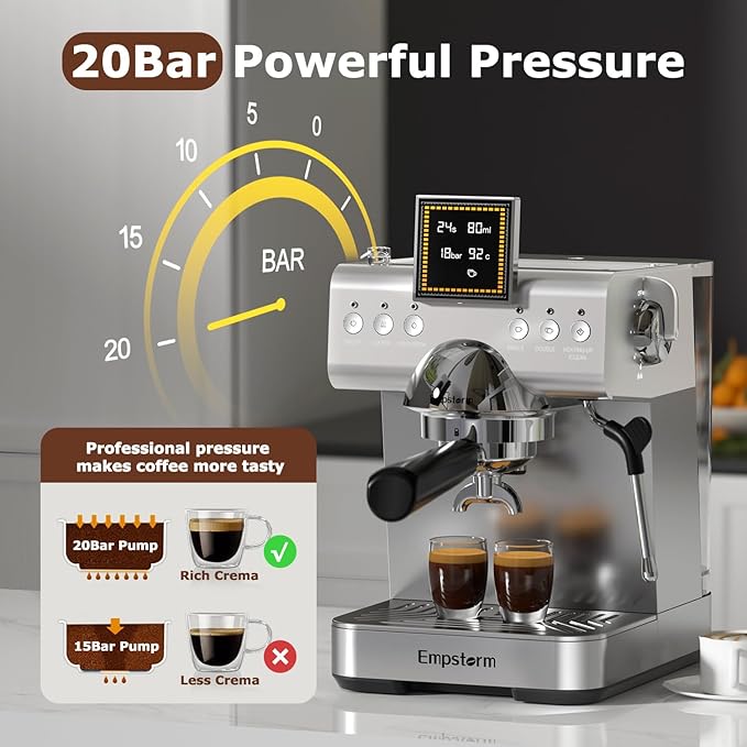 20 Bar Espresso Machine Stainless Steel Espresso Maker with Milk Frother with LED Display, 2 IN 1 Hot& cold brew coffee maker, Coffee Machine 50oz Water Tank, for Home Barista Cappuccino Latte