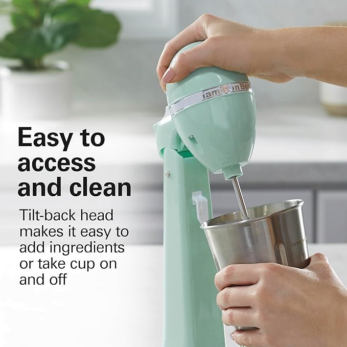 Hamilton Beach DrinkMaster Electric Drink Mixer, Retro Milkshake Maker & Milk Frother, 2 Speeds, Extra-Large 28 oz. Stainless Steel Cup, Mint