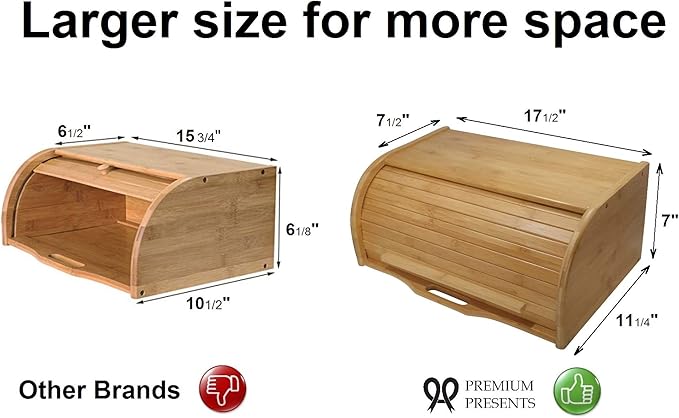 Large bread box bread basket wooden box storage boxes kitchen counter organizer, roll top breadbox. bread boxes for kitchen countertop. Bamboo wooden boxes. (Natural)