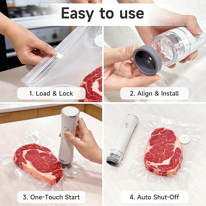 Vacuum Sealer, Handheld Vacuum Sealer for Food, USB Rechargeable Portable Mini Food Sealer with 30 Reusable Bags, Compact for Travel & Small Batch Storage