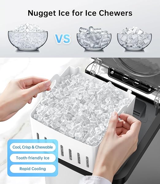 WIE Nugget Ice Maker Countertop, 44 lbs in 24 Hours, Pellet Ice Maker Machine with Self-Cleaning, 0.75 Gallon Tank & Scoop Included, Crushed Pebble Ice Makers for Home/Office/Bar/Party, Silver