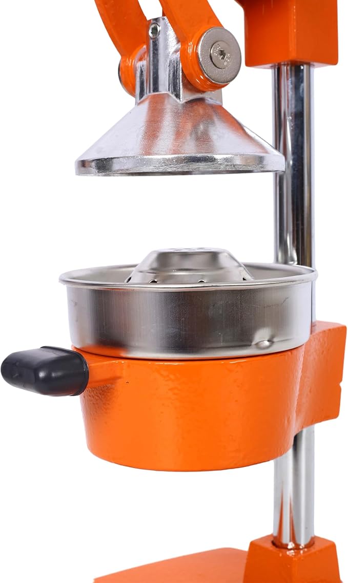 【Cast Iron Citrus Juicer】Commercial Grade Manual Orange Juicer, Heavy Duty Hand Press Juicer for Orange Lemon Lime, Extra Large Countertop Juice Squeezer, Easy Clean (Orange)
