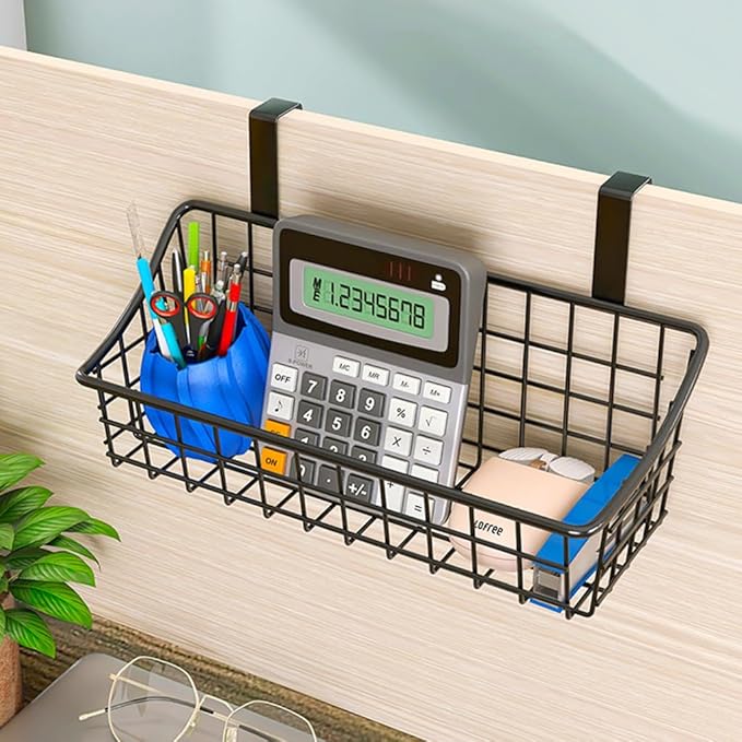LeleCAT Cabinet Door Organizer Basket with hook Grid Storage Basket, Hang it behind a door or on a railing,BLack,4 Pack