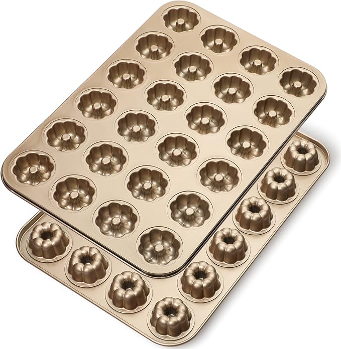 Webake 1.8" Mini Fluted Tube Cake Pan, 24-Cup Non-stick Bite Size Petite Fluted Cake Mold Heavy Gauge Carbon Steel Set of 2