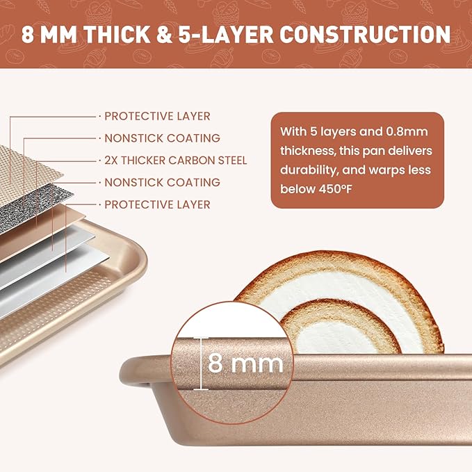 Baking Sheet with Wire Rack Set, 2 Sheet Pans(17.5'' X 11.8'') with 2 Cooling Racks, Includes 50 Sheets of Parchment Paper, Thickened Nonstick Cookie Sheet for Baking, Carbon Steel Baking Pan