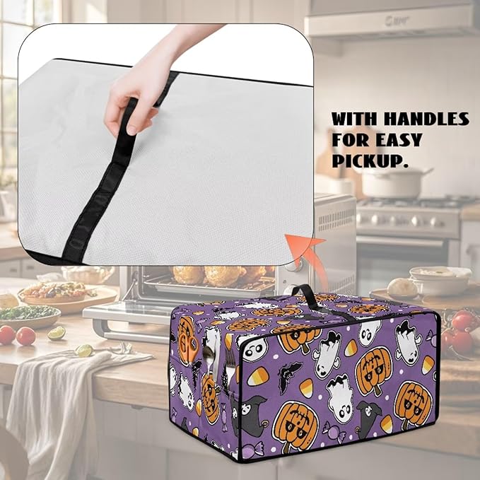 Air Fryer Toaster Oven Cover with Side Pockets, Protective Electrical Appliance Cover Kitchen Countertop Accessories, L, Ghost Pumpkin Bat Candy Violet Halloween Decor