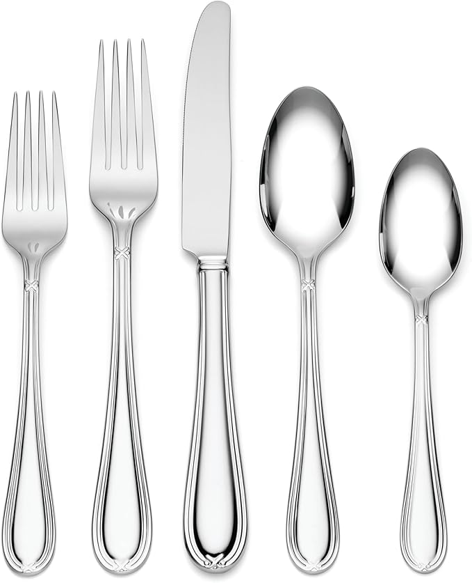 Lenox Silverware Set, Ashbridge 80-Piece Flatware Set, Service For 12, Rust Resistant 18/10 Stainless Steel, Dishwasher Safe, Knives Spoons And Forks Sets, Home And Kitchen Utensils (Silver, 80 Piece)