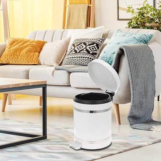 Multi-Function Pedal Trash Can with Lid, 12l Iron Wastebasket for Bathroom and Office, Industrial Style Household Garbage Bin with Foot Press for Kitchen and Toilet Use