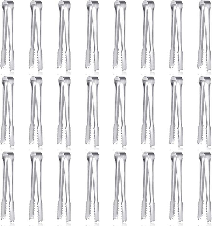 24 Pack Premium Small Serving Tongs,Dmoera Mini Stainless Steel Appetizer Tongs, 5 Inch(12.7cm)