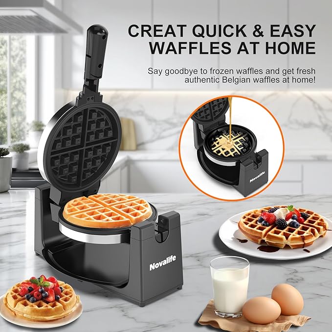 Waffle Maker, Rotating Belgian Waffle Maker, 180° Flip Waffle Iron, Non-Stick Plate, Adjustable Browning Control, Foldable Cool Touch Handle, Removable Drip Tray, Space Saving Storage, Stainless Steel