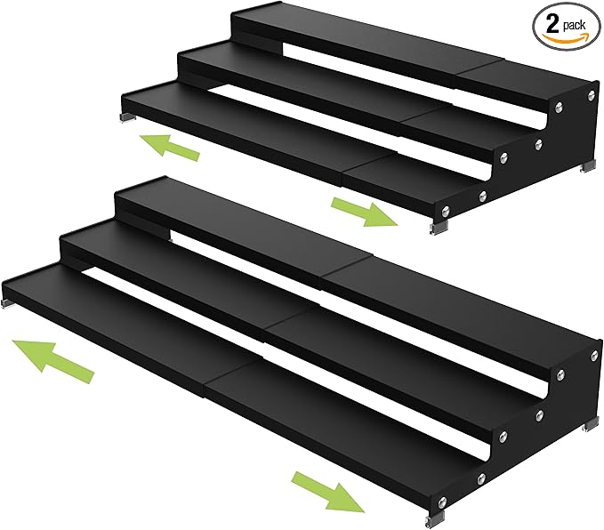 Jojocross Spice Rack Organizer for Cabinet, 3 Tier Expandable Spices Storage, Great for Kitchen Cabinets, Cupboard,Pantry and Countertop More 2 Packs/Black