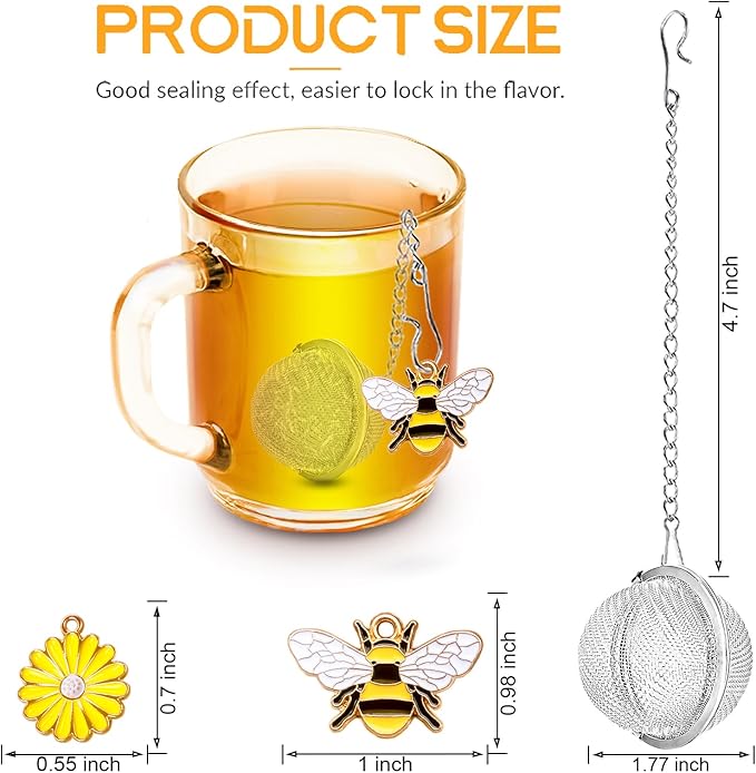 Stainless Steel Tea Infusers, Set of 2 TeaSanavie Tea Strainer Tea Ball with Honeybee & Flower Charms for Loose Leaf Tea
