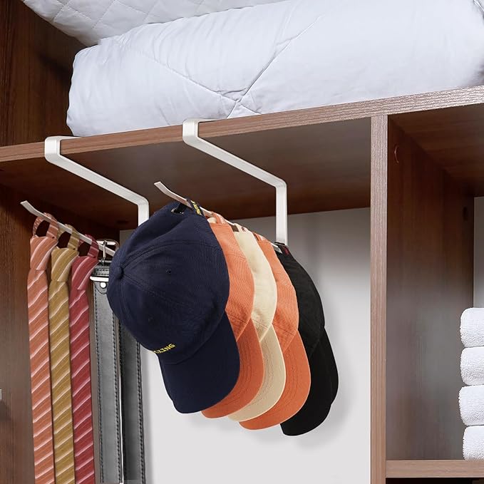 Tumbler Lid Organizer, Horizontal Tumbler Lid Storage Hook Up to 10 Lids, Space Saving Cup Lid Holders Under Cabinet Tumbler Lid Hook for Kitchen Organizer and Storage, Paper Towel Rack Hanger (White)