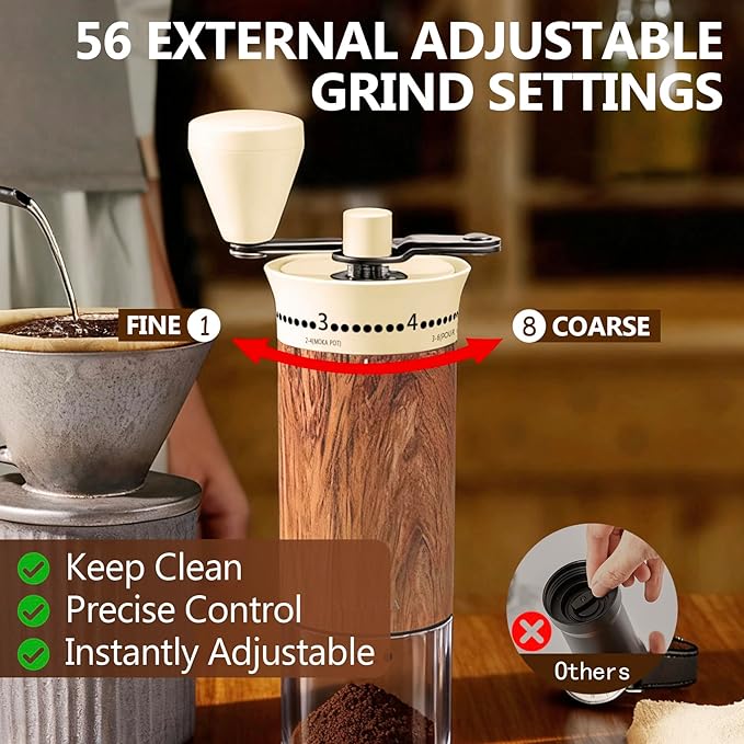SYLORIA Manual Coffee Grinder with 56 External Adjustable Settings Hand Coffee Bean Mill with Ceramic Burr and Foldable Handle