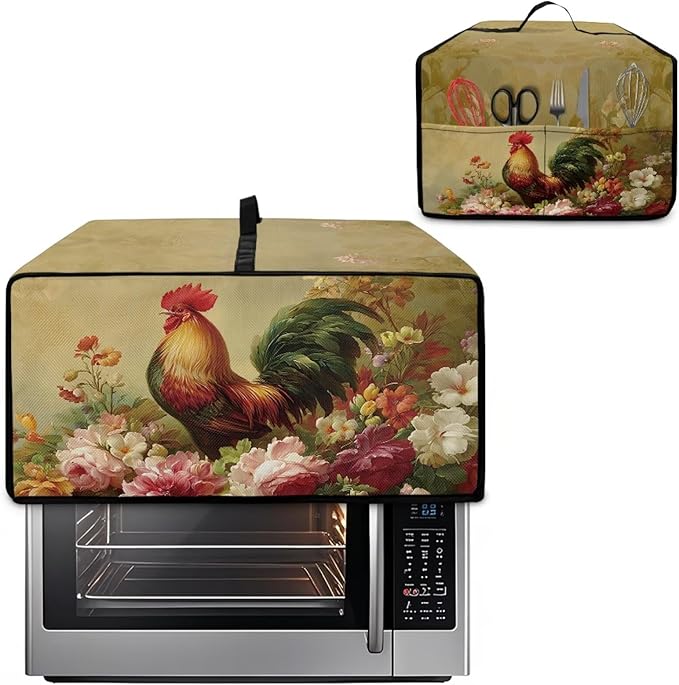 Air Fryer Toaster Oven Dust Cover Dust Protection Countertop Convection Oven Cover Stain-resistant Kitchen Appliance Protector, L, Chicken Rooster Vintage Floral