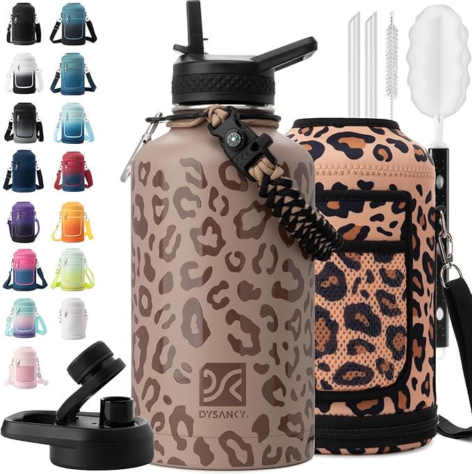 DYSANKY Insulated Water Bottle | Thickened Stainless Steel Vacuum Metal | Portable Sports Half Gallon Large Water Jug for Gym and Hiking with Straw, Carrier Bag, Handle Strap | BPA-Free 64 oz