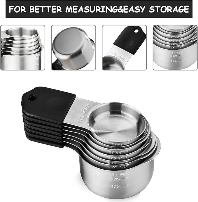 Magnetic Measuring Cups and Spoons Set of 16 Includes 7pcs Stainless Stee Stackable Nesting Magnetic Measuring Cup 9pcs Magnetic Measuring Spoon for Dry and Liquid Ingredients