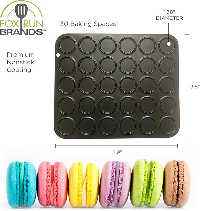 Fox Run Mini Macaron Baking Pan, 30 Small Cup Non-Stick Pan