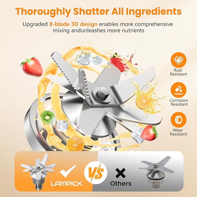 Blenders for Kitchen, 2000W Blender for Smoothies 35000 RPM Professional Grade High-Speed Smoothie Blender with 68 oz Pitcher & 27 oz To-Go Cup for Shakes, Ice Crushing, and Frozen Fruit