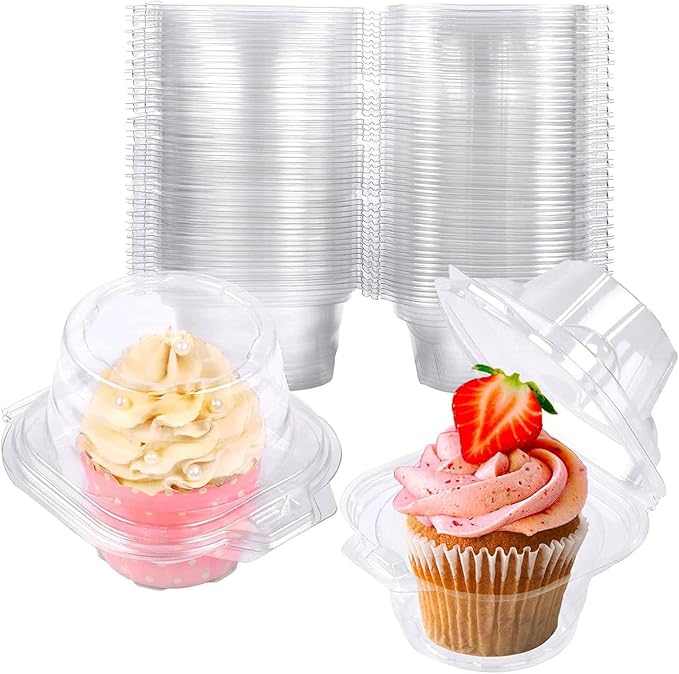 NPLUX 25 Pack Individual Cupcake Containers Plastic Cupcake Boxes Cupcake Holders Stackable Deep Dome Cupcake Carrier