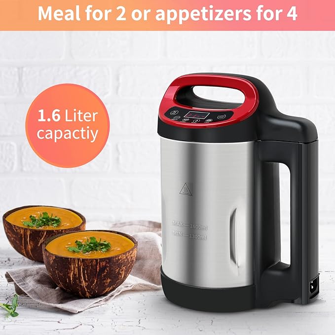 Soup Maker 1.6 L, 4-in-1 Multifunctional Smooth Soup and Chunky Soup Machine Maker with LCD Control Panel, Stainless Steel Electric Hot Soup Maker, 2-5 Servings, Smart Living for Home Use