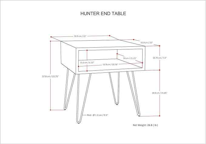 SIMPLIHOME Hunter End Table - 22 inch Wide Solid Mango Wood and Metal Square Accent Table with Open Storage Compartment and Hairpin Legs in Natural, Industrial Nightstand for Living Room or Bedroom