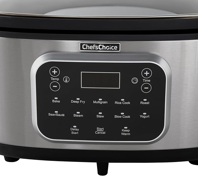 Chef'sChoice Multicooker, Large 6-Quart Capacity Multipurpose Non-Stick Vessel and Variable Temperature Control with Keep Warm and 12 Cooking Presets, 1300-Watts, Stainless Steel