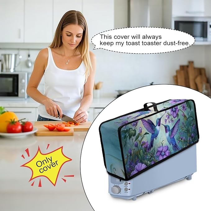Toaster Cover 2 Slice Hummingbird Purple Floral 2 Slice Slim Toaster Cover Dust Proof Machine Washable Small Appliance Covers for Kitchen, Easy to Fold and Store