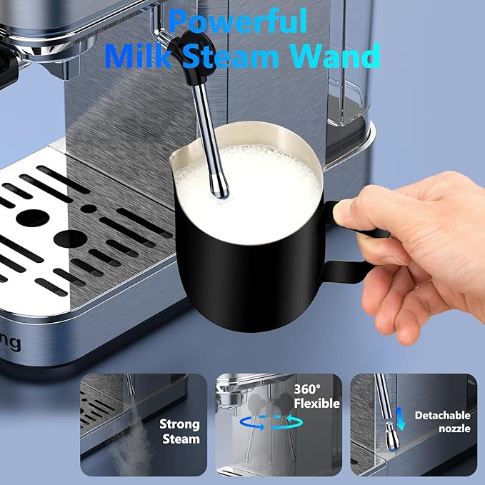 URintells Cuising Espresso Machine 20 Bar,Touch Screen Espresso Maker with Steam Milk Frother,Stainless Steel Coffee Machine for Cappuccino Latte Americano Cold Brew,1350W Fast Heat Up System,Silver