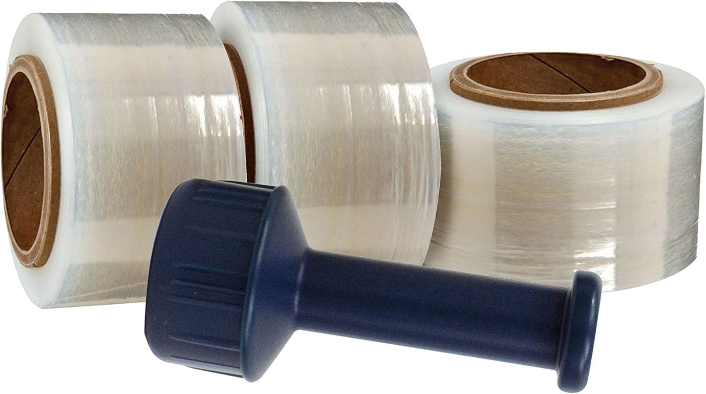 WOD SFCB80 Heavy Duty Hand Stretch Film Wrap 80 Gauge Thick with Dispenser - Clear Shrink Wrap Ideal for Moving, Packing, & Palletizing Applications: 5" in. x 1000 Ft (3-Rolls)