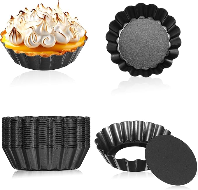 20 Packs Mini Tart Pans Removable Bottom 3 Inch Tart Pan Round Fluted Nonstick Quiche Pie Pan Loose Bottom for Tartlets Dessert Baking