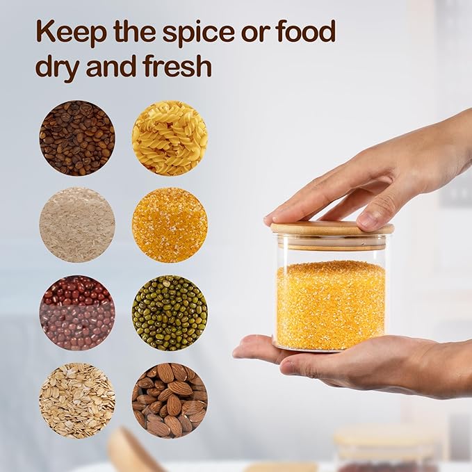 D2scrma 22oz Straight cylindrical Airtight Storage Jars with Bamboo Lid Set of 6 Storage Container Stackable Spice Jar, Kitchen Canister for Sugar, Tea, Cookies and Coffee beans (with Black Lable)