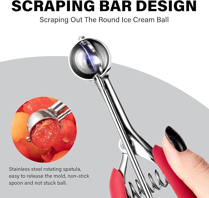 Extra Small Cookie Scoop, 1 Teaspoon Cookie Scoop, Mini Ice Cream Scoop for Melon Baller, Cookie Dough, 0.2oz / 25mm, Easy Squeeze & Release, Red