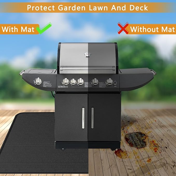 Anze Under Grill Mat for Outdoor Grill, 24 x 42 Inch Anti-Slip BBQ Floor Mats, Easy to Clean Reusable Double-Sided Fireproof Grill Pad, Oil-Proof Waterproof Protector for Indoor Fireplace Pit Mat