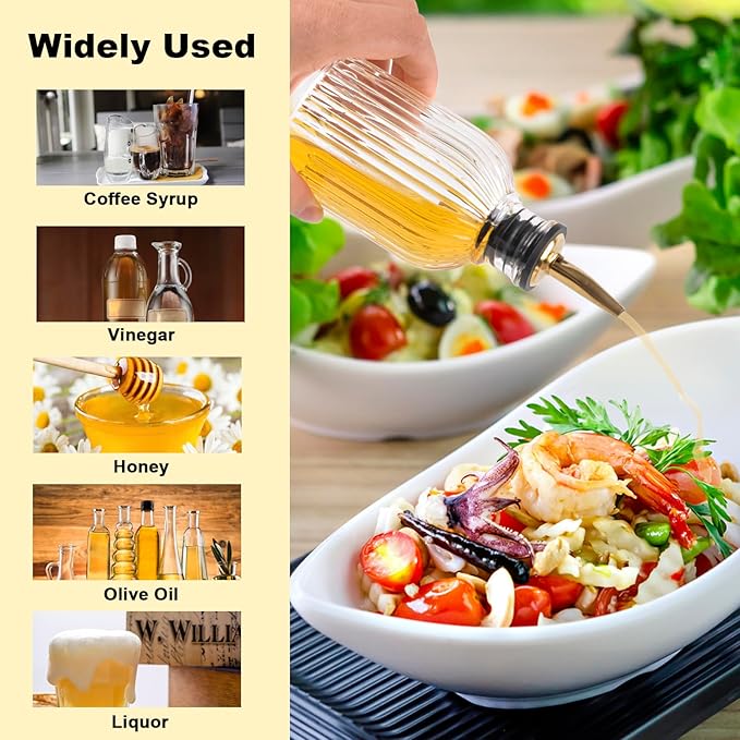 ChezMax Syrup Dispenser Bottles Set of 6, Simple Syrup Bottle for Coffee Bar Accessories, 5oz & 7oz Glass Coffee Syrup Dispenser Syrup Containers for Maple Honey Syrup Oil, Metal Pour Spouts & Labels