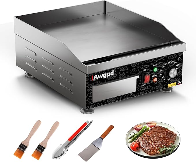 14" Commercial Electric Griddle,Electric Countertop Flat Top Griddle,110V 1800W Electric Flat Top Grill,Non-Stick Restaurant Teppanyaki Stainless Steel Grill,Adjustable Temperature Control