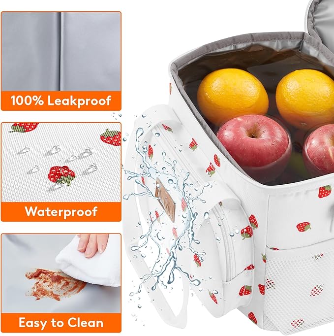 Lifewit Medium Lunch Bag, Insulated Lunch Box, Soft Cooler Cooling Tote for Adult Men Women, Strawberry 12-Can (9L)