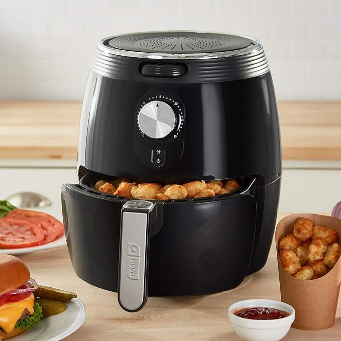 Dash Deluxe Air Fryer -Has AirCrisp® Technology - Adjustable Temperature Control & Auto Shut-Off Feature - Compact Nonstick Basket - 3 Quarts - Black