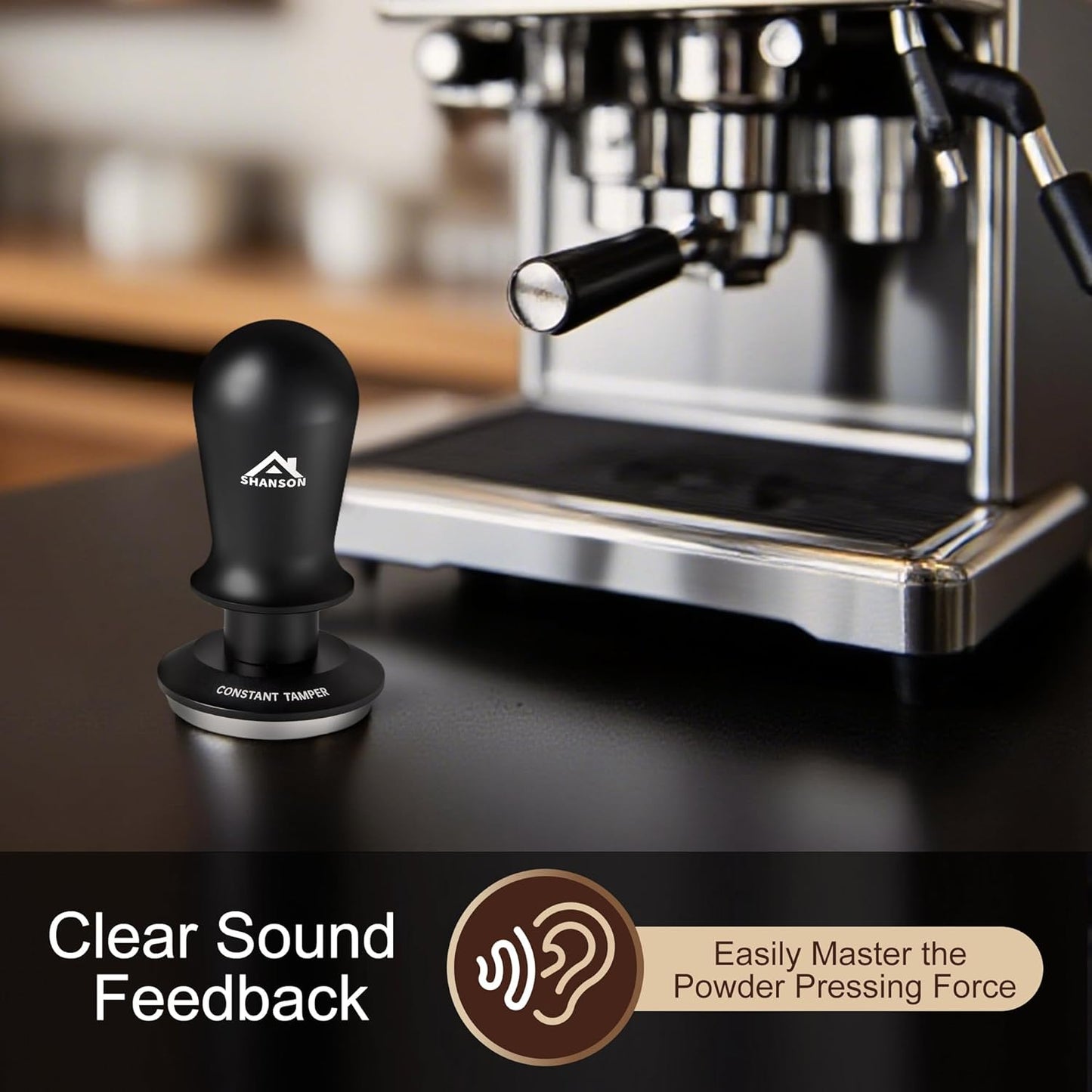 ShanSon 53mm Espresso Tamper,Coffee Accessories,Triple Spring 25lb Constant Pressure, Audible Click Sound Feedback, Stainless Steel Ripple Base,Anodized Aluminum Handle,Tamper Tool Espresso