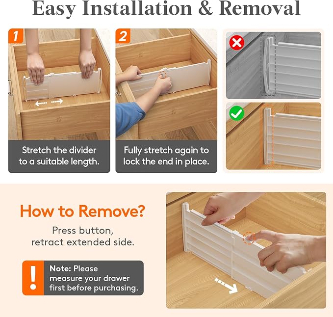 Lifewit 6" Tall 9 Pack Drawer Dividers, 30-47cm/11.5-18.5" Expandable Drawer Divider for Clothes, Adjustable Dresser Drawer Organizers, Drawers Separators for Dresser/Bathroom/Closet/Kitchen White
