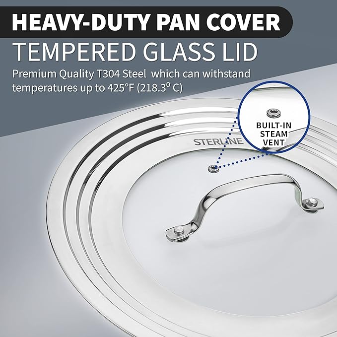 Small Universal Lid,Fits 5,8 Inch Cookware,Tempered Glass Top with Steam Vent for Pots, Pan, and Cast Iron Skillets,Stainless Steel Replacement Pot Lid for Kitchen Organizing, Space Saving