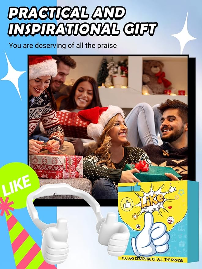 Stocking Stuffers for Men Women Teens Kids: Thumbs Up Lazy Phone Stand Holder for Desk Funny Gadgets for Teenage Boys Girls Dad Father Mother Mom Son Daughter Husband Wife Adults Gifts for Christmas
