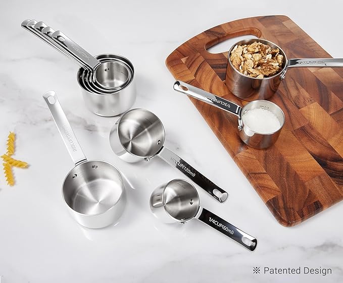 KEAWELL Premium 5-Piece Measuring Cups Set –1/4, 1/3, 1/2, 2/3, and 1 cup-18/10 Stainless Steel - Upscale, Durable, Stackable, Dishwasher Safe (Silver, 5PC Measuring Cups)