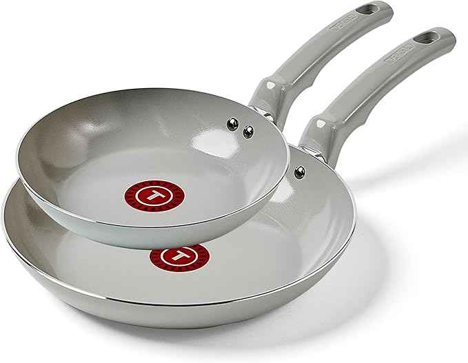 T-Fal Refresh Ceramic Nonstick Frying Pan 2-Pc Set, 8" & 10", Oven Broiler Safe up to 350°F Cookware, Ceramic Frying Pan Skillet, Pots & Pans, Grey