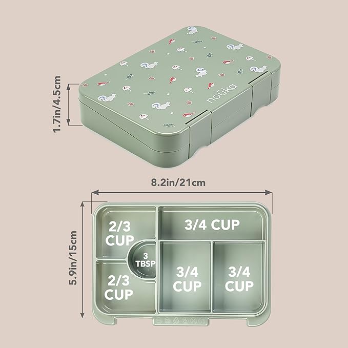 nouka Design Bento Lunch Box | Easy to Open Latches | Spill Proof Design | 6-Compartment Removable Tray | Fairy Bush