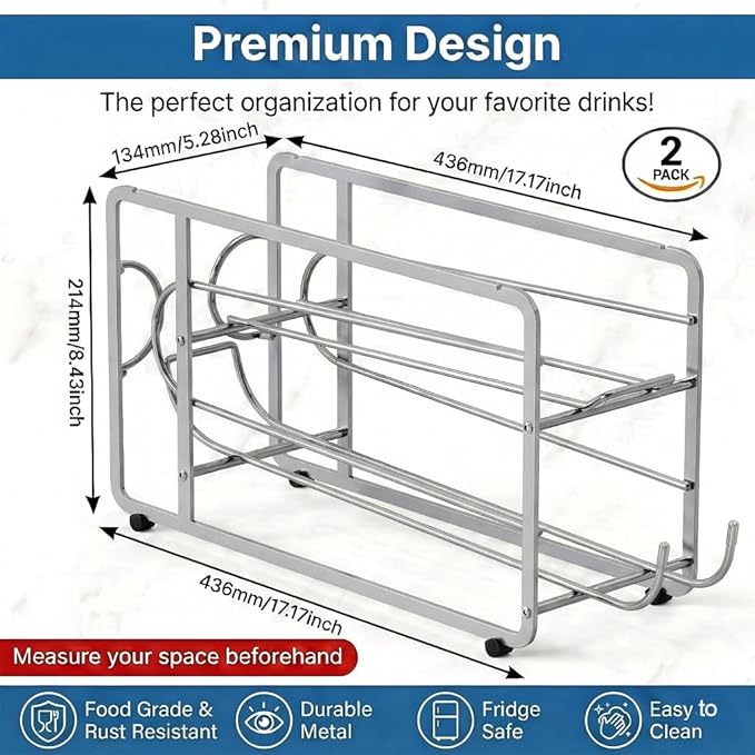 Canyave Soda Can Organizer Storage Rack, 2 Pack Stackable Beverage Soda Can Dispenser Organizer Holder for Refrigerator, Cabinet, Pantry (Silver)
